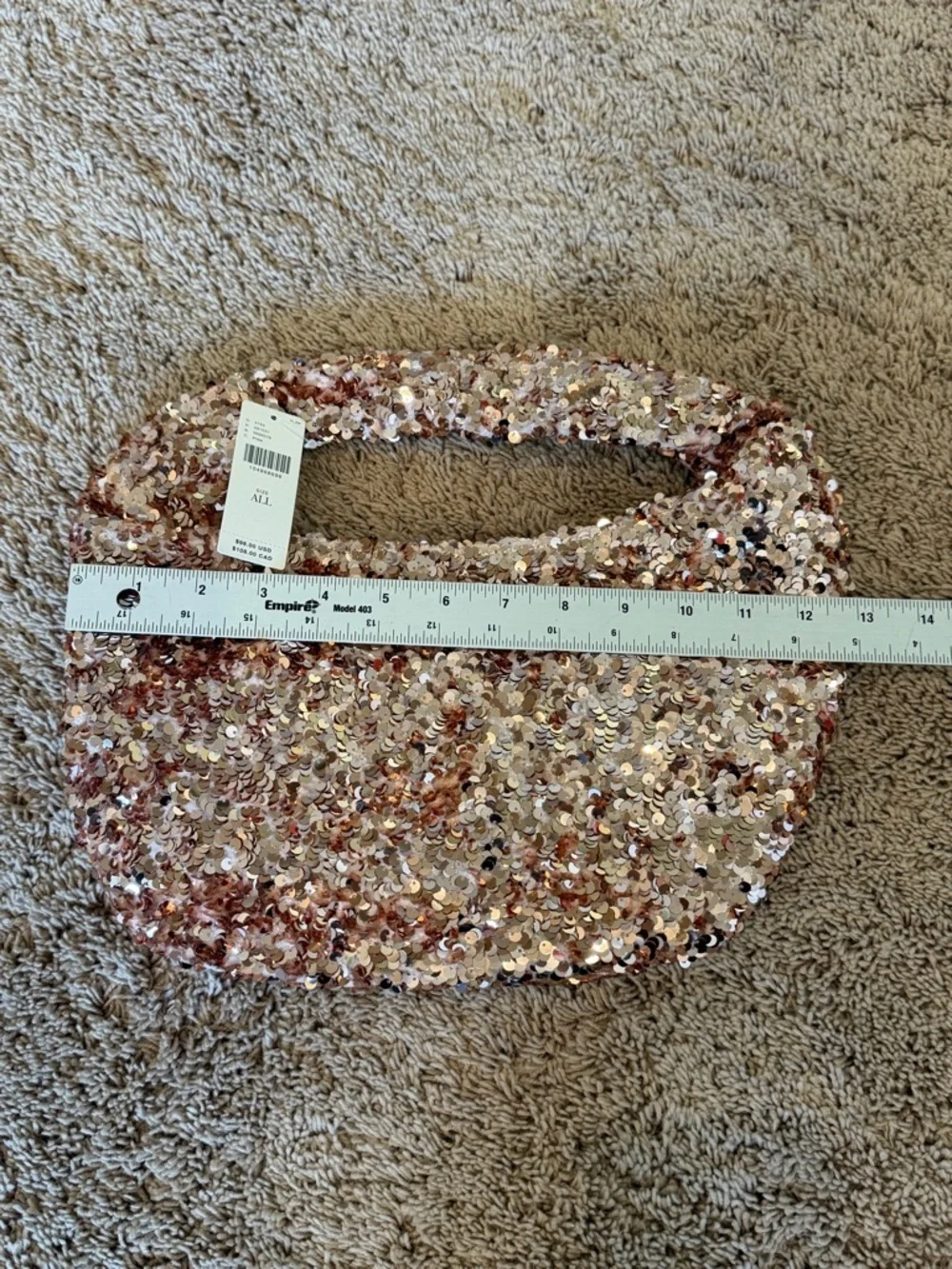 NWT new Anthropologie paillette crescent Sequin Bag Light Pink rose gold  purse